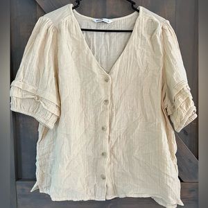 Cream Puff Sleeve Button Front Top